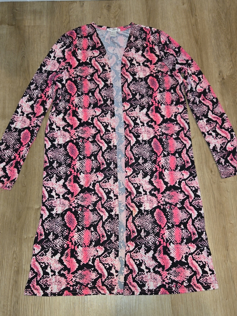 Revamped Pink Black Snake-Print Open Cardigan